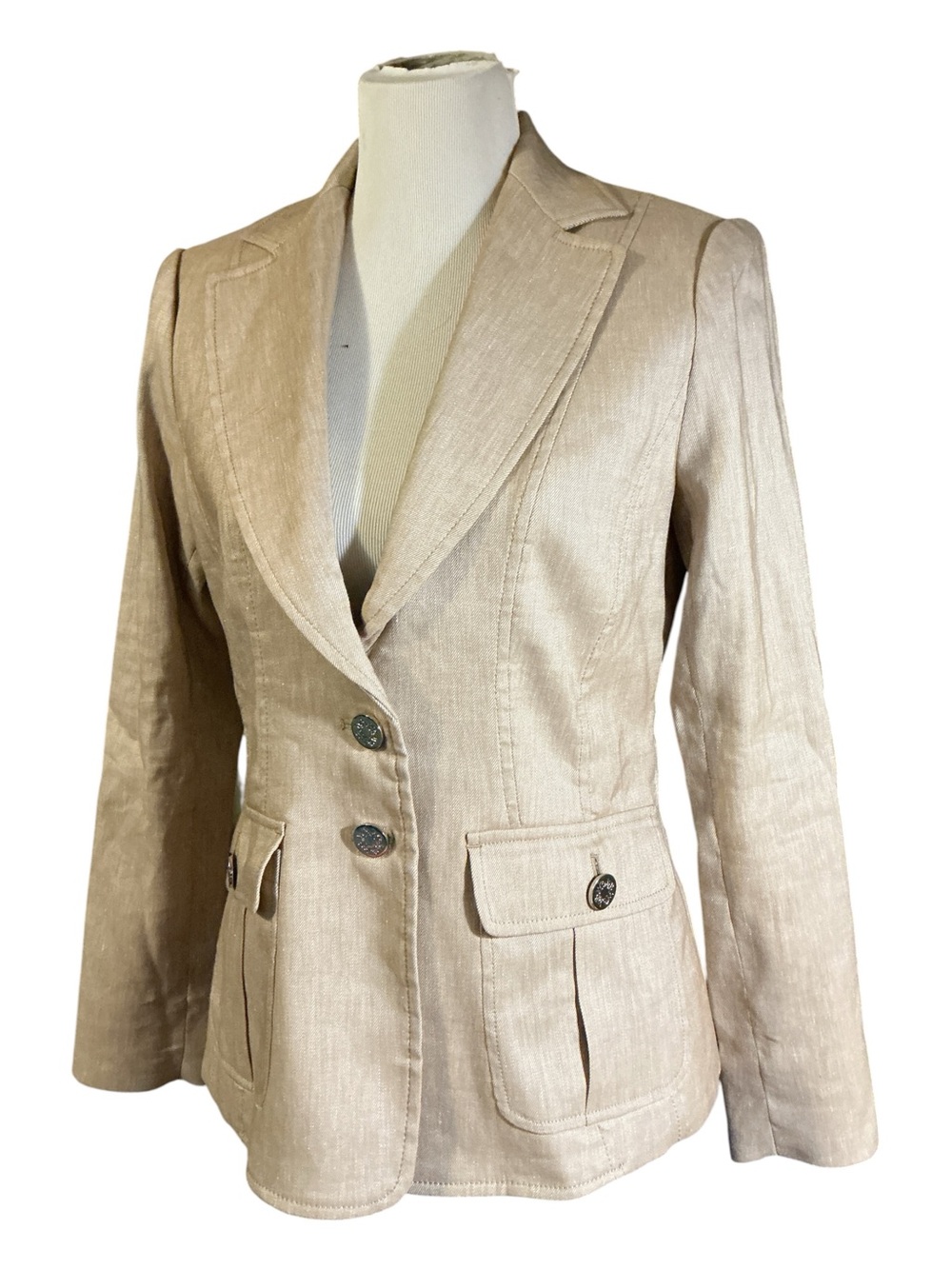 White House Black Market Beige Linen-Blend Tailored Blazer